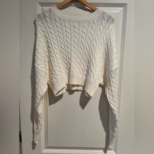 Altar’d State Cable Knit Cropped Sweater Womens S Cream Long Sleeve